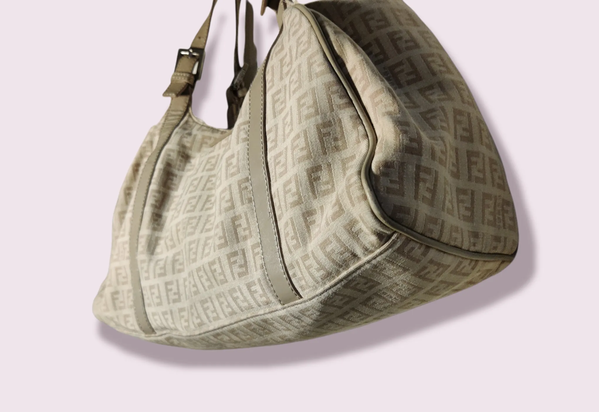 00s 00’s Beige Fendi Zucchino Canvas Handbag By Fendi