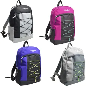 17" Wholesale Bungee Backpack in 4 Assorted Colors - Bulk Case of 24 Bookbags