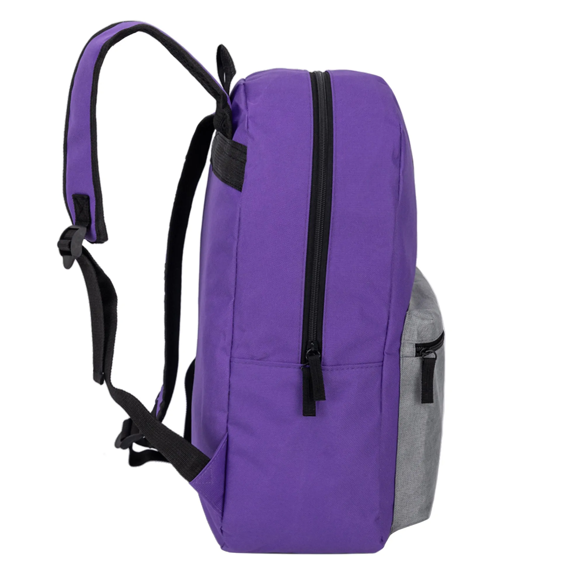 17" Wholesale Two Tone Backpack with a Diamond Patch in 8 Colors - Bulk Case of 24 Bookbags