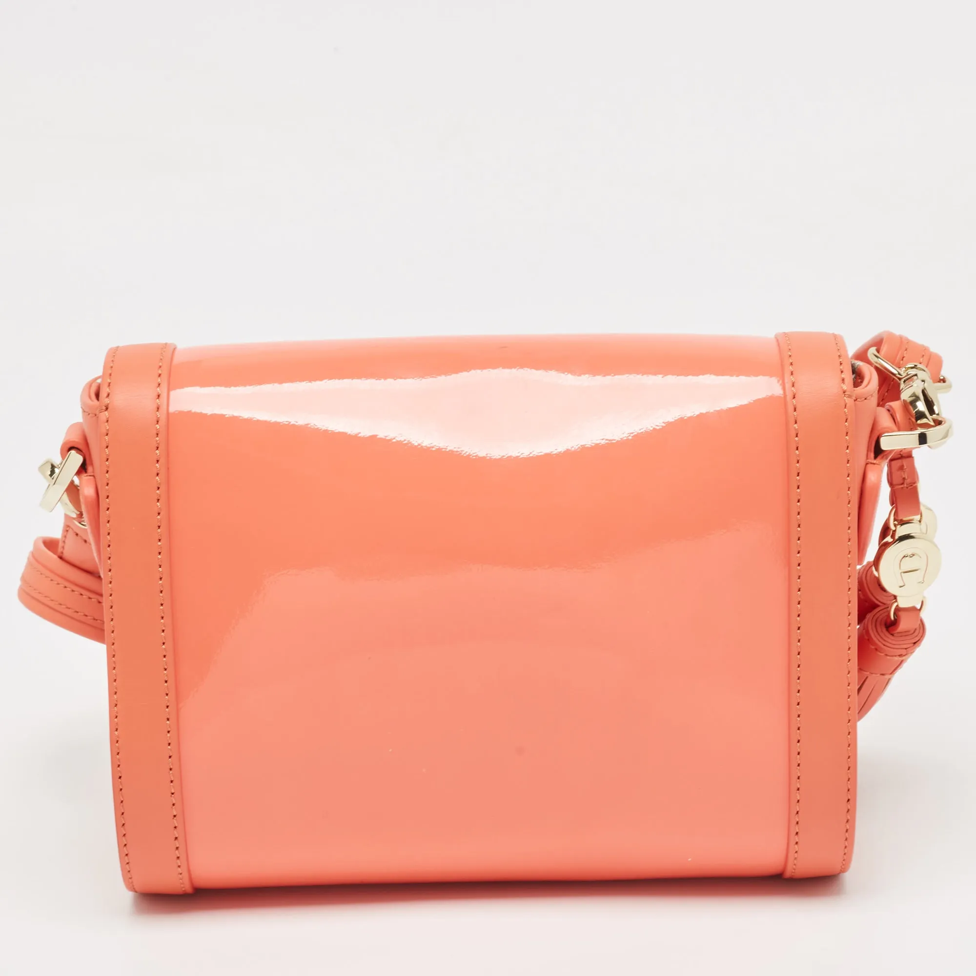 AIGNER Peach Patent and Leather Clasp Flap Shoulder Bag