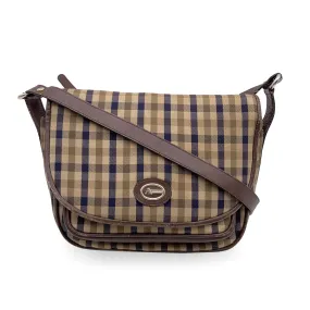 Aquascutum Beige and Brown Tartan Check Canvas Shoulder Bag