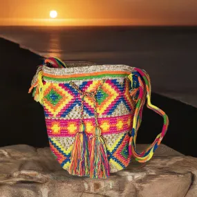 Ayla Handmade Crochet Wayuu Mochila Bag with Crystals