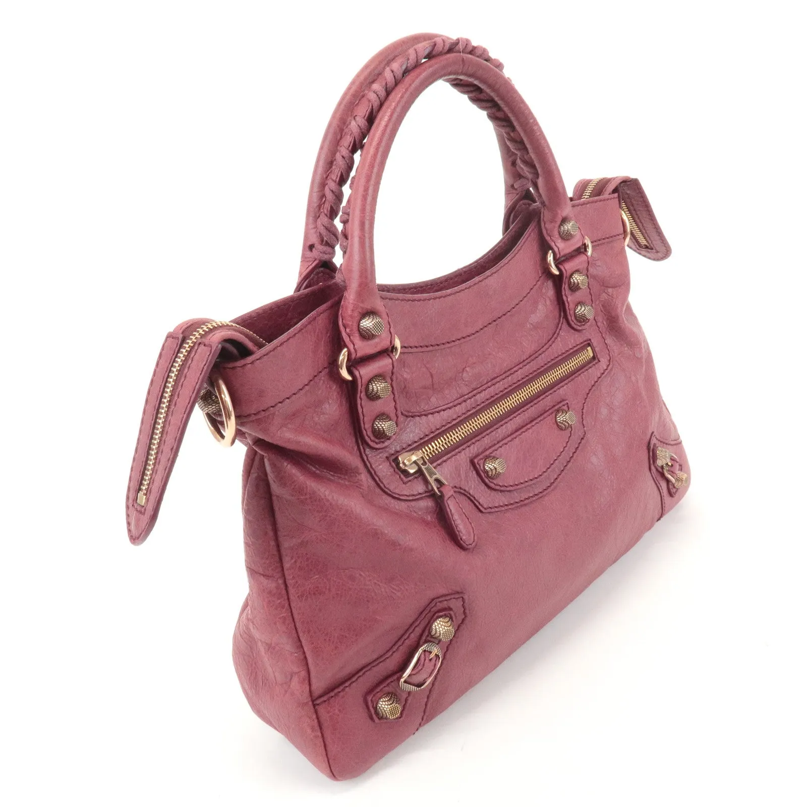 BALENCIAGA Giant Town Leather 2Way Hand Bag Wine Red 285434