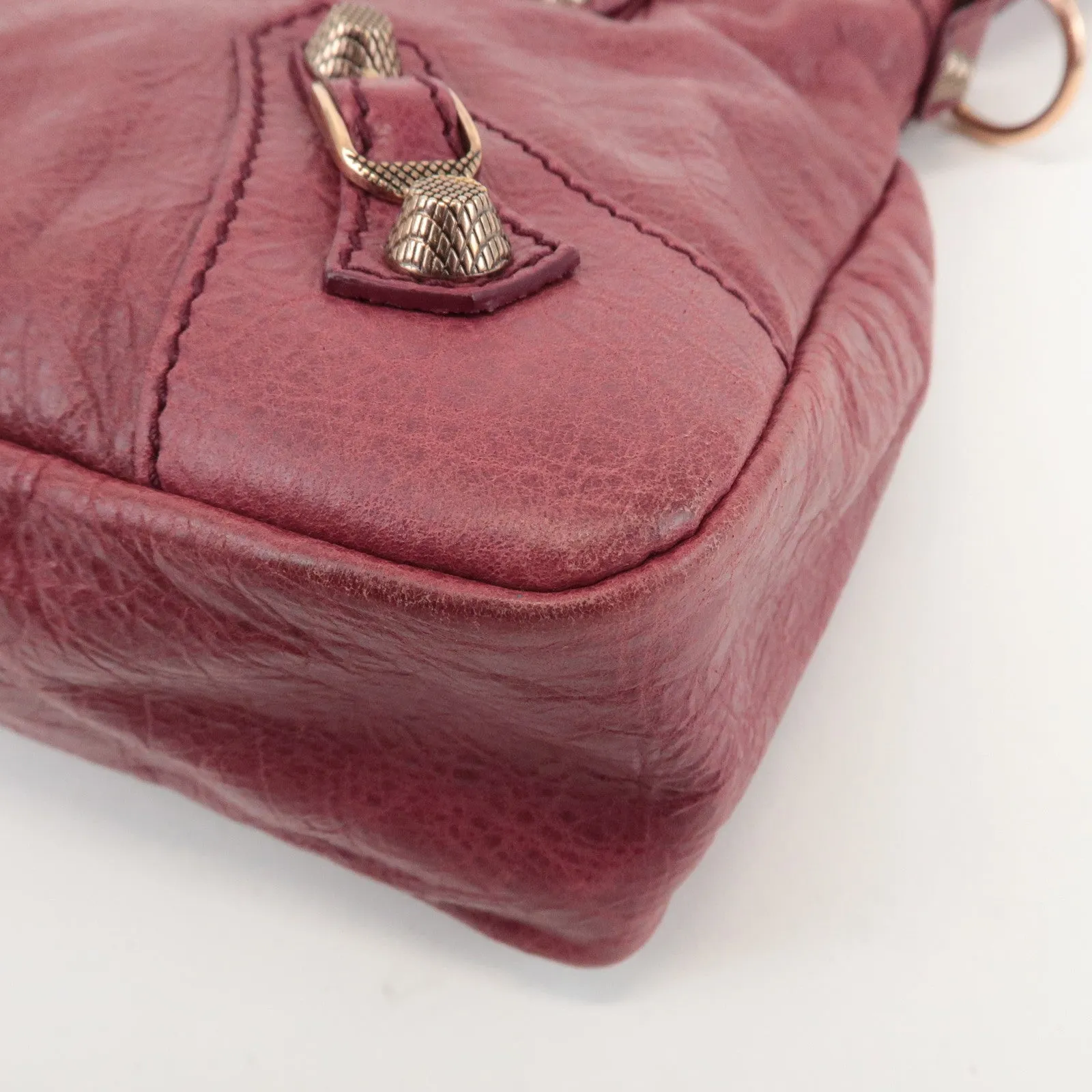 BALENCIAGA Giant Town Leather 2Way Hand Bag Wine Red 285434