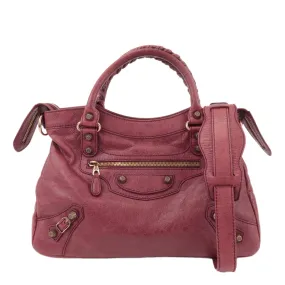 BALENCIAGA Giant Town Leather 2Way Hand Bag Wine Red 285434