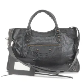 BALENCIAGA Leather The City 2Way Bag Hand Bag Black 115748