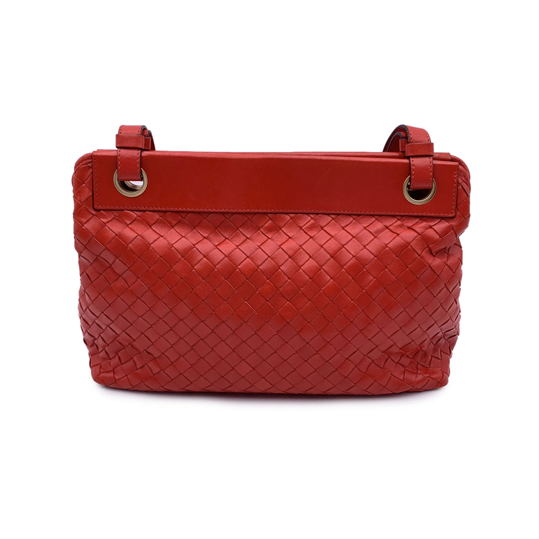 Bottega Veneta Vintage Red Woven Leather Shoulder Bag