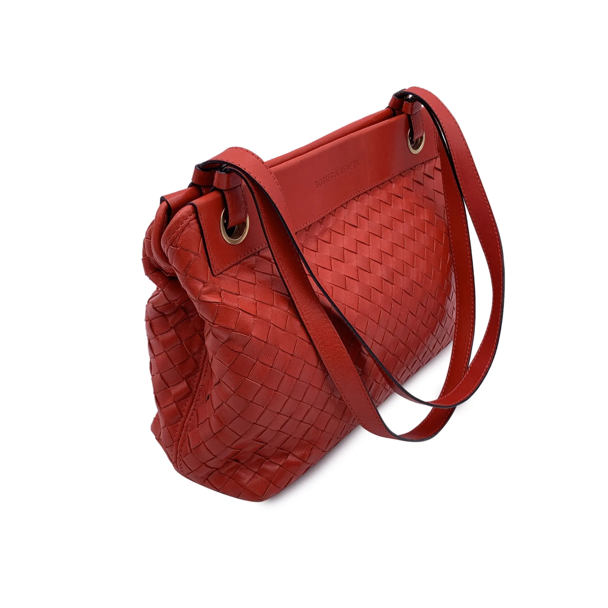 Bottega Veneta Vintage Red Woven Leather Shoulder Bag