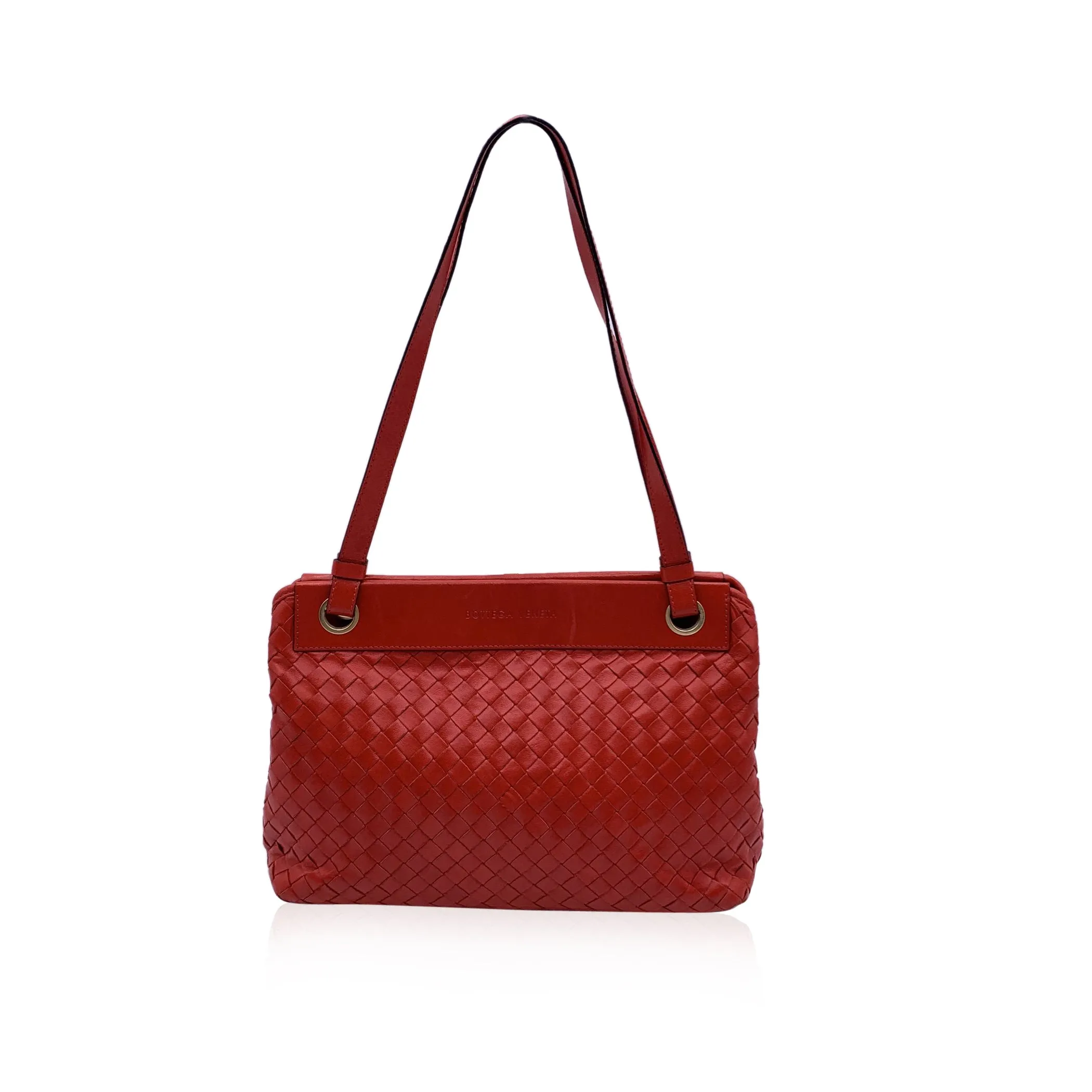 Bottega Veneta Vintage Red Woven Leather Shoulder Bag