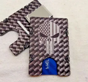 Carbon Fiber Pattern with Punisher American Flag - Billetvault Aluminum Wallet