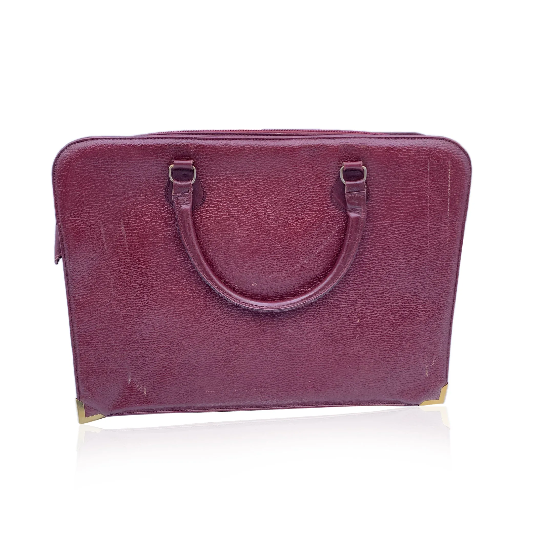 Cartier Vintage Burgundy Leather Satchel Work Bag Handbag