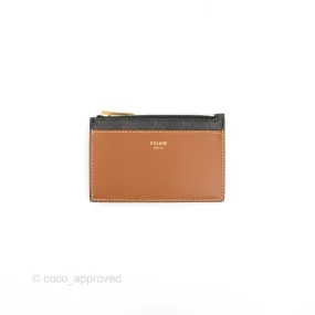 Celine Zipped Card Holder Triomphe Canvas Tan Lambskin