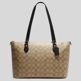 COACH Gallery Tote Bag In Signature Canvas Khaki/Black CS187