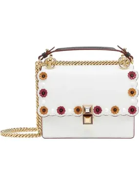 Fendi Kan I White Multi Color Flowers Leather Chain Bag