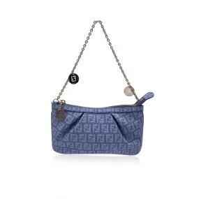 Fendi Light Blue Monogram Zucchino Canvas Pochette Charm Small Bag