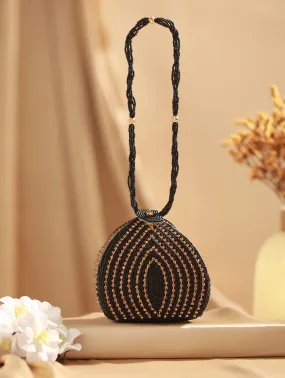 Gold & Black Hand Beaded Embelleished Potli Clutch Bag