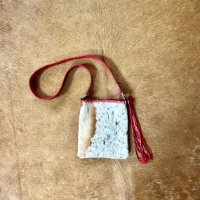 Hand Made Cowhide and Red Leather Purse at Bourbon Cowgirl