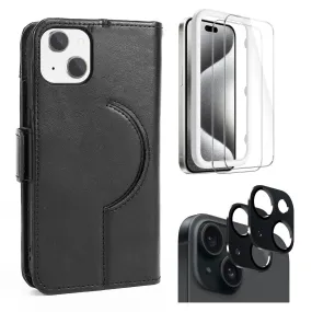 Indy Series Leather Wallet Case with Screen and Camera Protector - iPhone 15