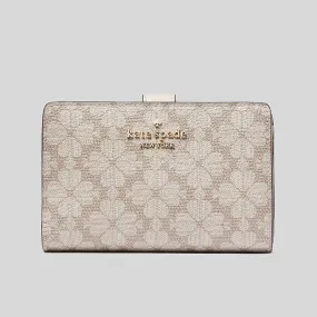 KATE SPADE Spade Flower PVC Medium Compact Bifold Wallet Dark Beige Multi KG488