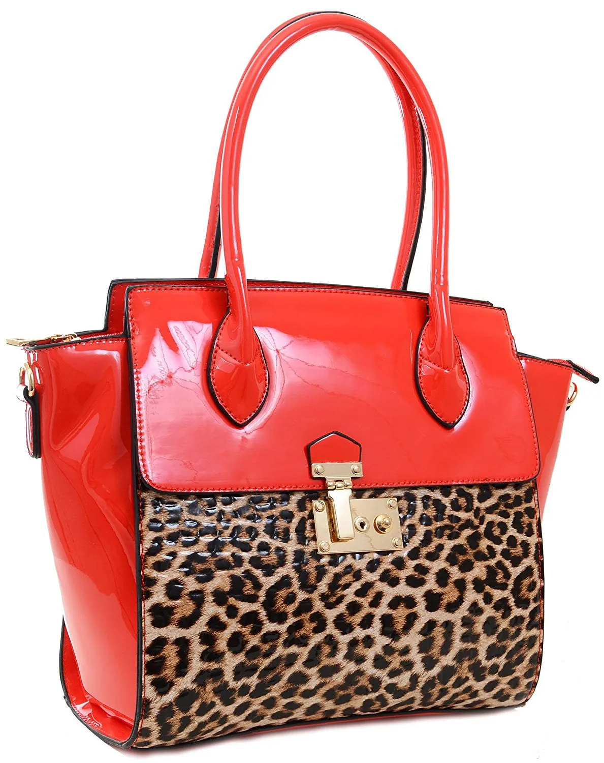 Leopard Patent Leather Red or Blue Satchel Handbag Purse