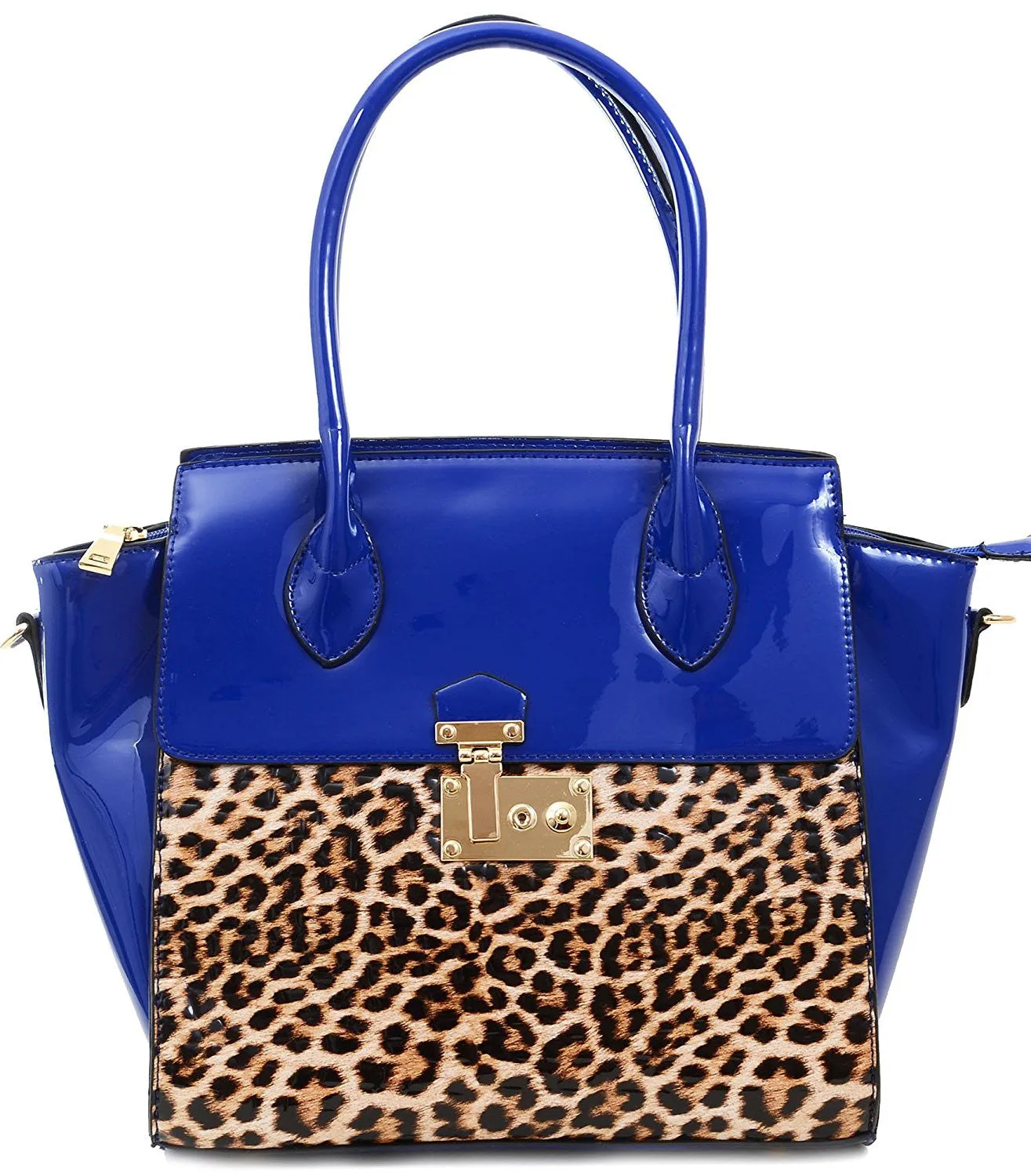 Leopard Patent Leather Red or Blue Satchel Handbag Purse