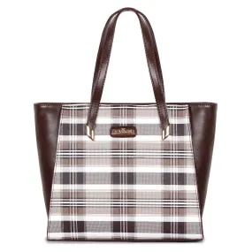 THE CLOWNFISH Agnes Handbag for Women Office Bag Ladies Shoulder Bag Tote For Women College Girls-Checks Design (Dark Brown)