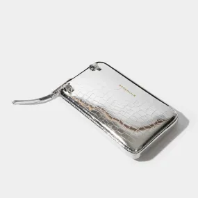 Vegan Leather Expanded Zip Pouch - Silver Croc/Silver