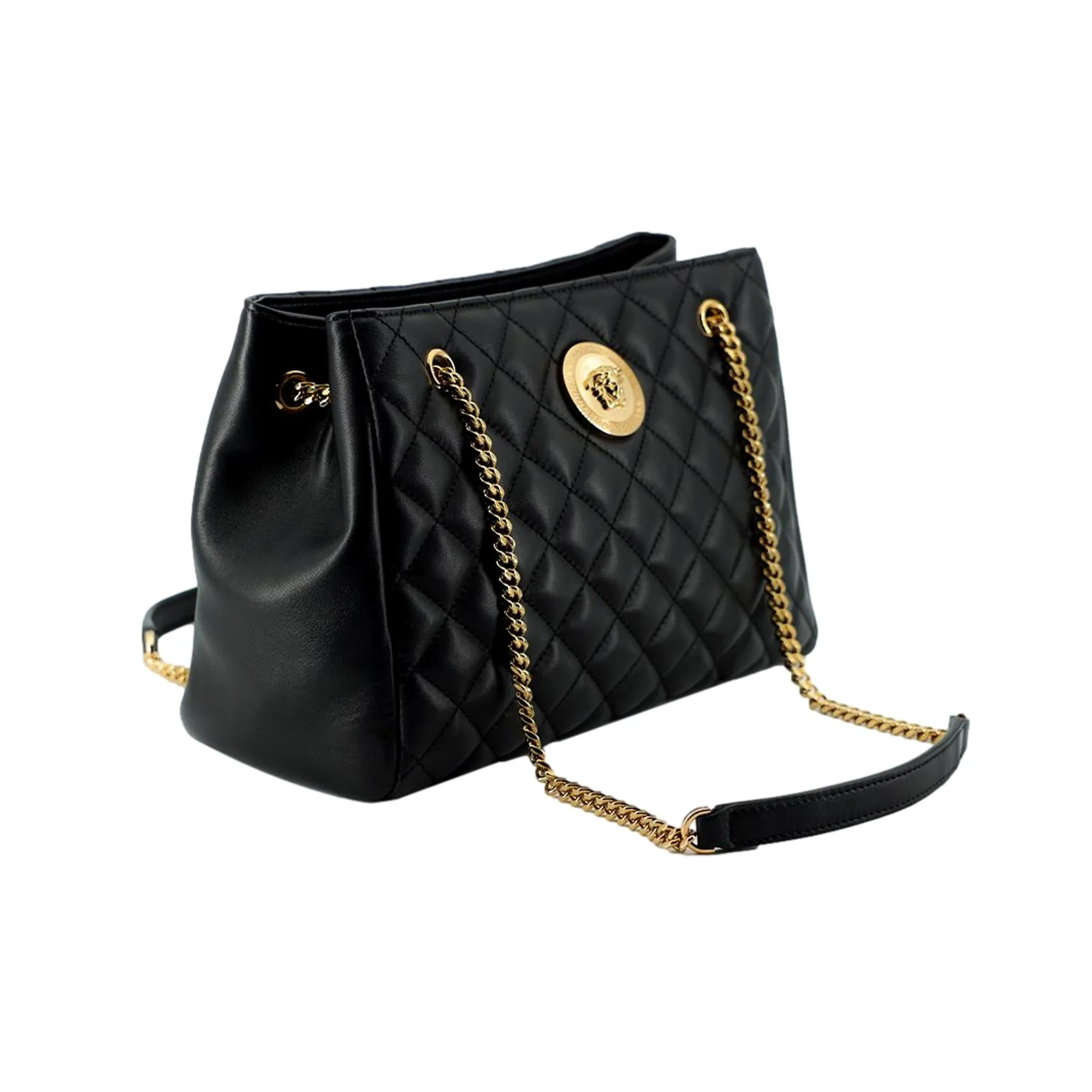 Versace La Medusa Nappa Quilted Black Leather Large Tote Bag