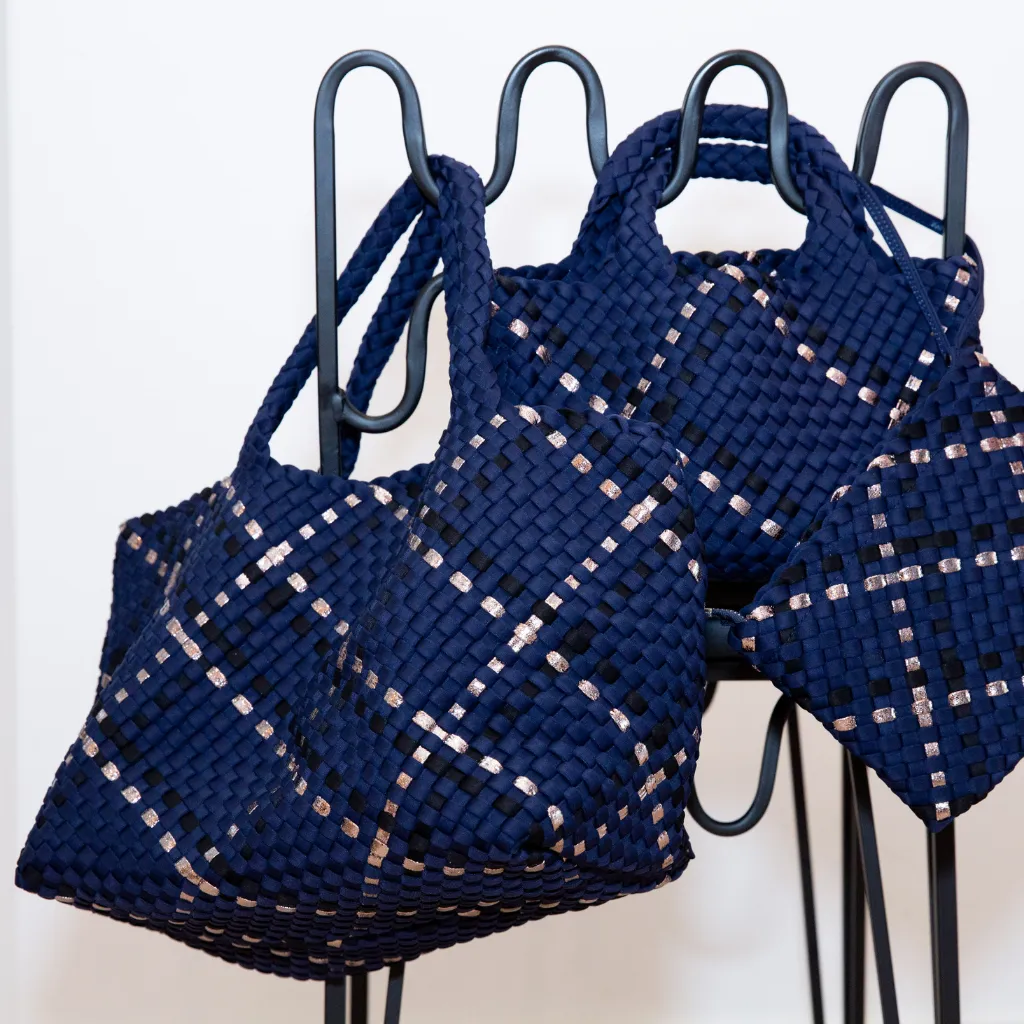 Woven Neoprene Large Tote - Blue/Gold