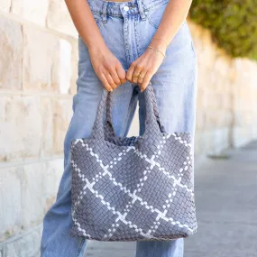 Woven Neoprene Large Tote - Grey/Silver